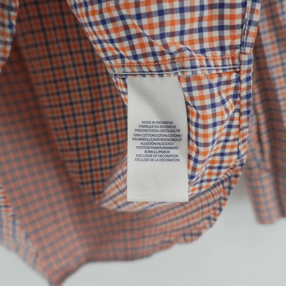 Ralph Lauren Button Down Shirt Boys XL 18-20 Orange Blue Gingham Check Cotton